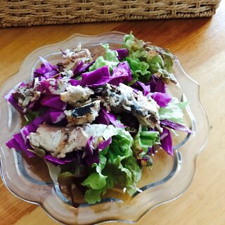 サニーレタスと紫キャベツ、オイルサーディンのサラダ